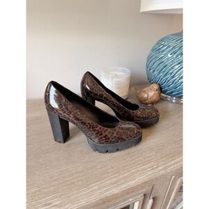Luca Grossi Leopard Patent Lug Sole Platform Pumps Womens Brown Size 37
